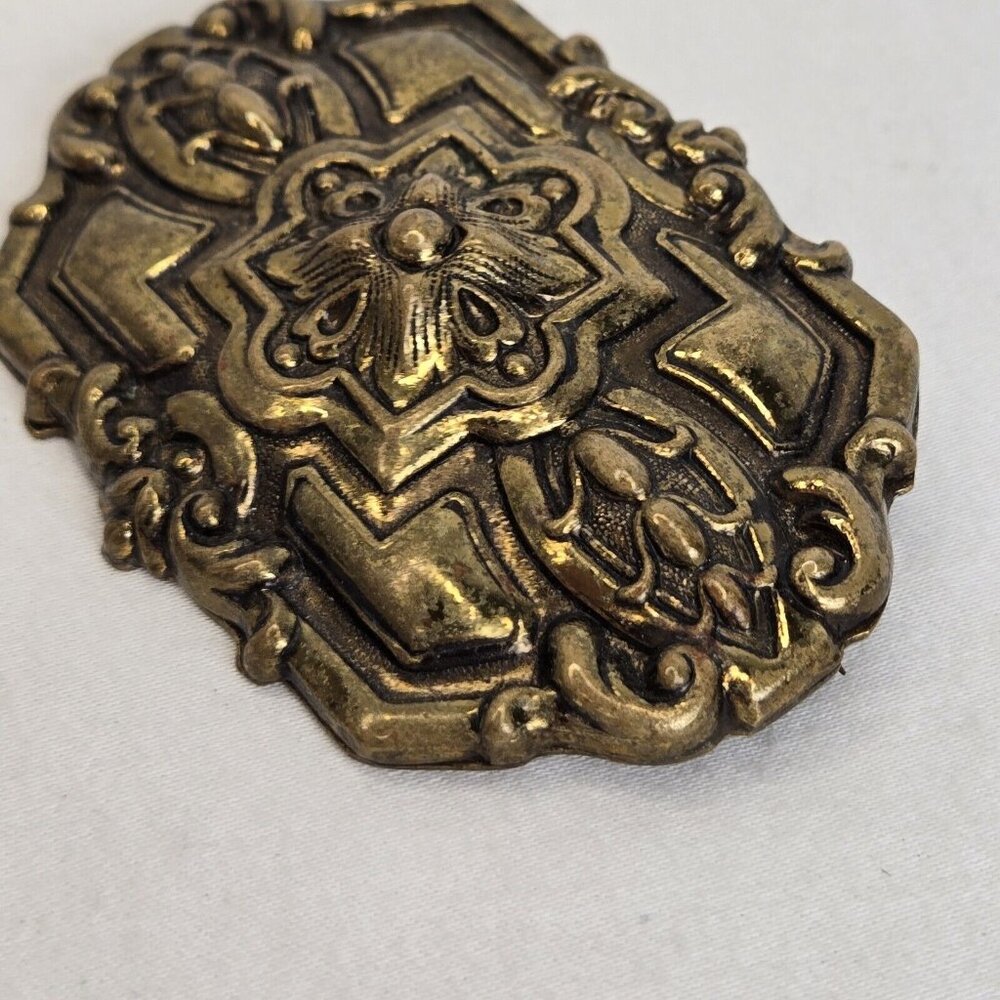 Victorian‎ Style Brass Statement Floral Pin Brooch 3" - Picture 6 of 9